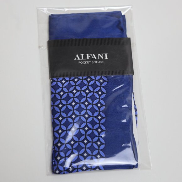 Alfani Mens Blue Geometric 100 Silk Woven Modern Pocket Square One Size - Picture 1 of 3
